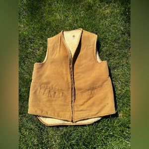 Vintage Carhartt Sherpa Lined Hunting Vest LT Scovill Zipper USA Duck Canvas